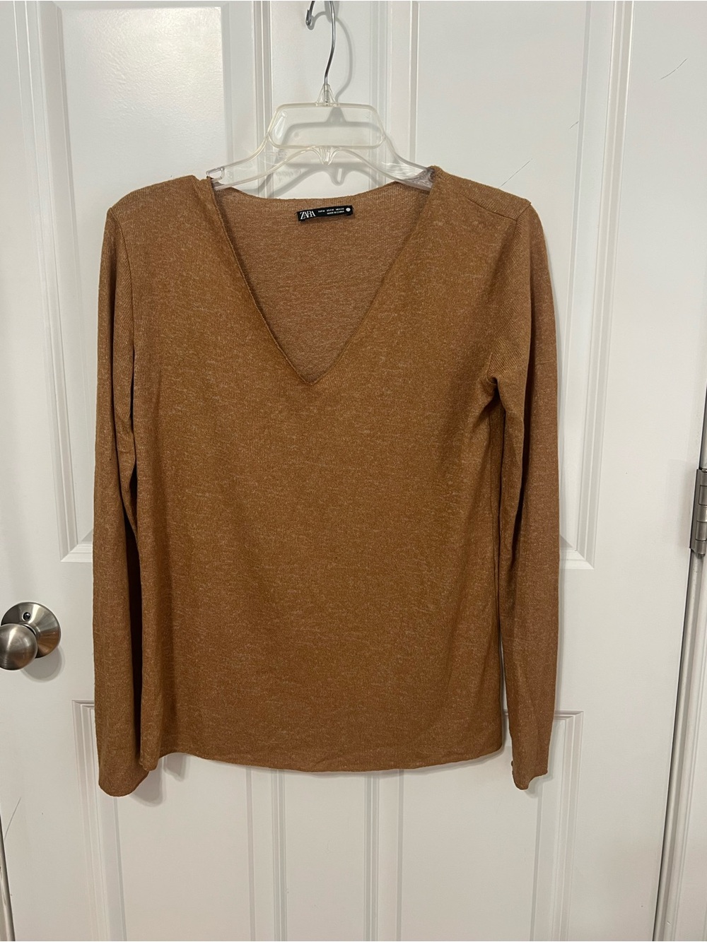 Zara Two-Tone Knit Top in Camel